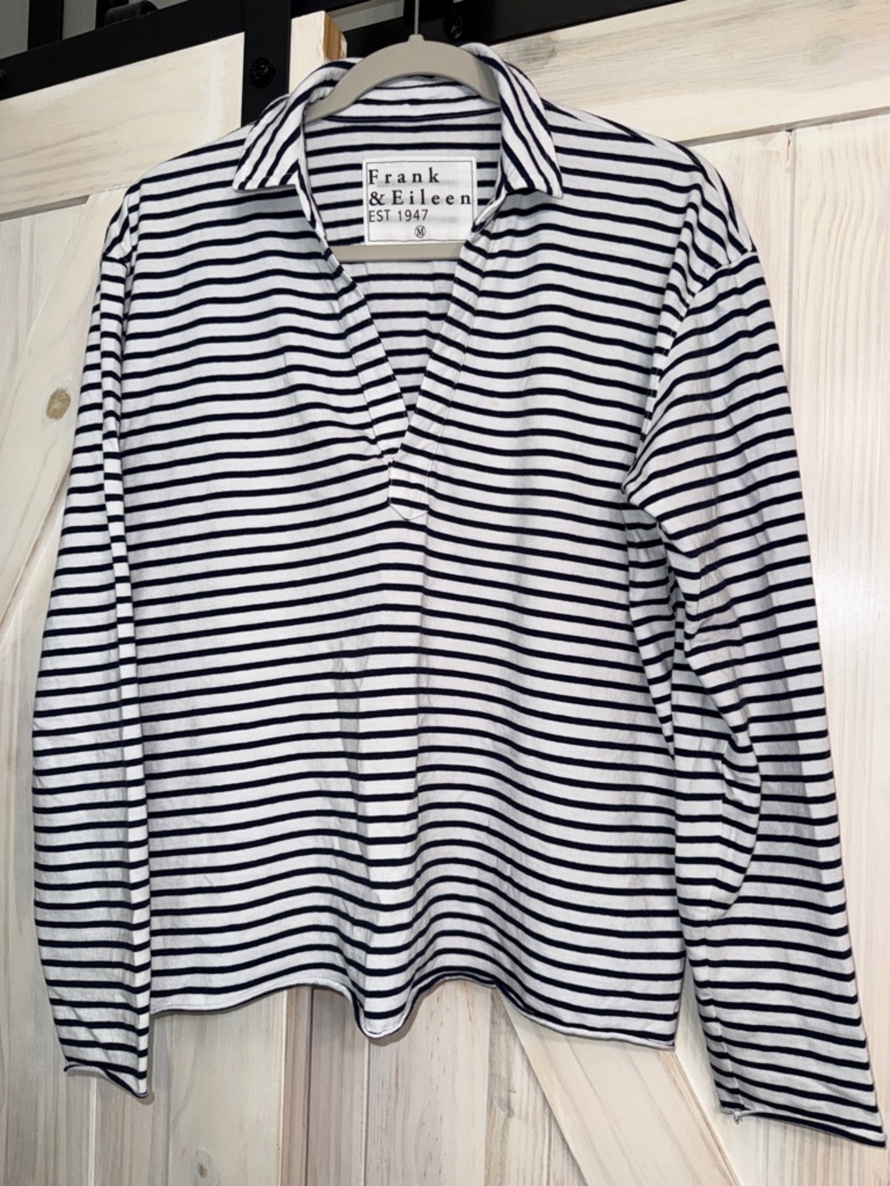 Frank and Eileen Patrick M navy stripe Jersey Pullover like new